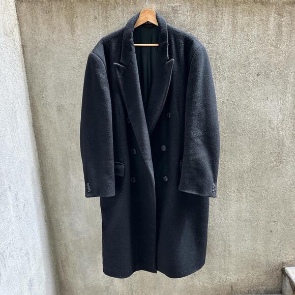 Vintage Peacoat Long Teller Wool Double Breasted Long Sleeve Black Size Large - Picture 1 of 4
